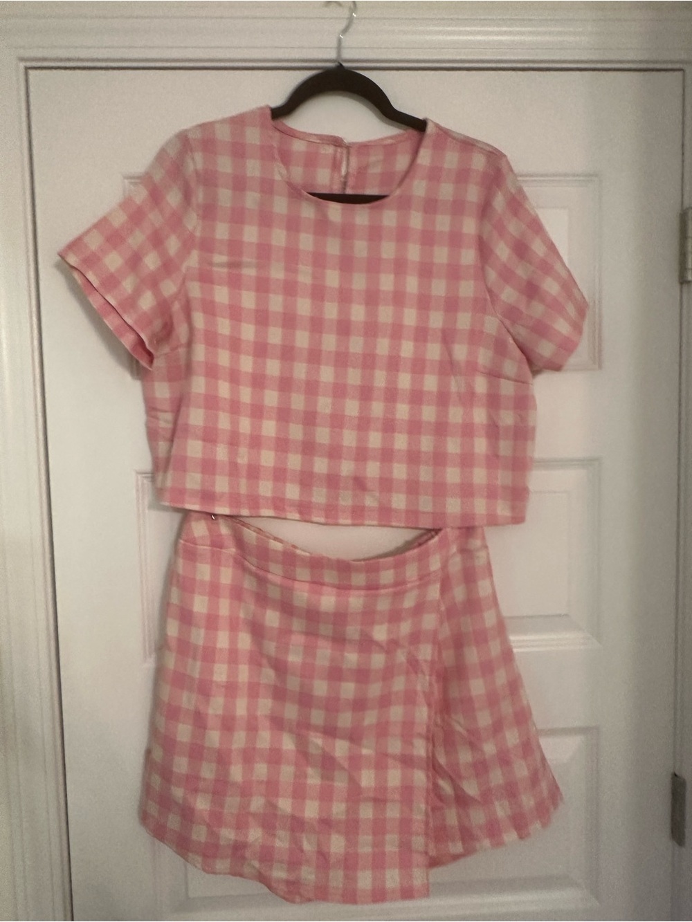 Pink and White Gingham Two-Piece Set